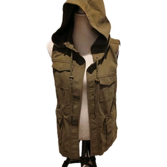 FISHER PROJECT Eileen Fisher Utility Vest Womens M Olive Green HOOD - Picture 1 of 7